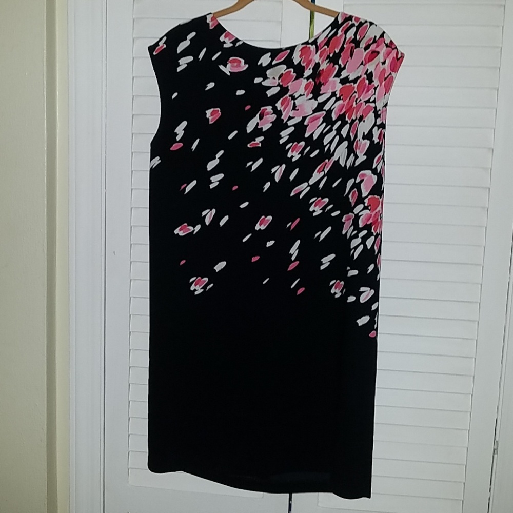 Loft black pink cream flower floral shift dress MP